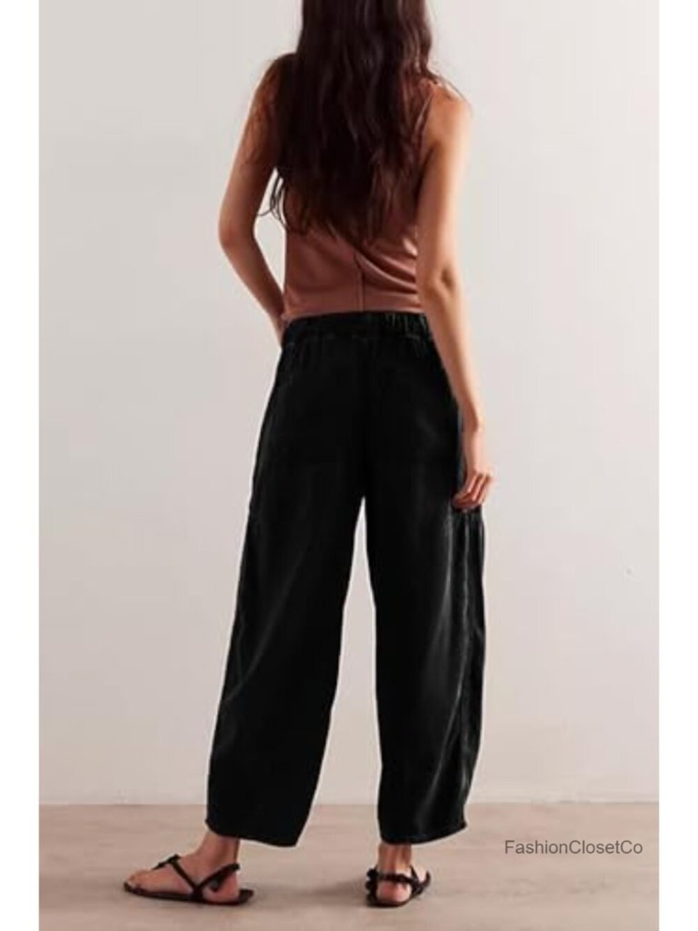 Womens Barrel Jeans Elastic Drawstring Loose Wide Leg Cropped Denim Pants Y2k - Picture 4 of 6
